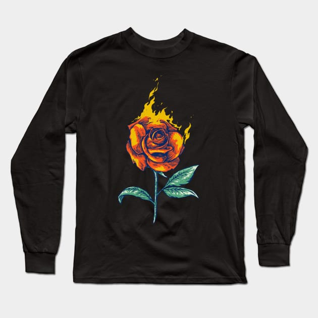 flower rose fire Long Sleeve T-Shirt by Mako Design 